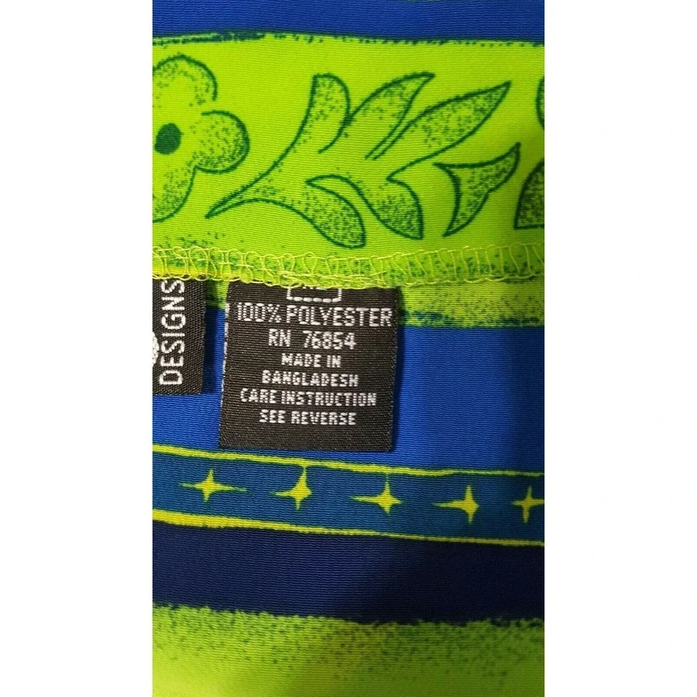 Vintage Maxi Wrap Skirt Small Floral Tribal Blue Green Polyester  L&S Designs